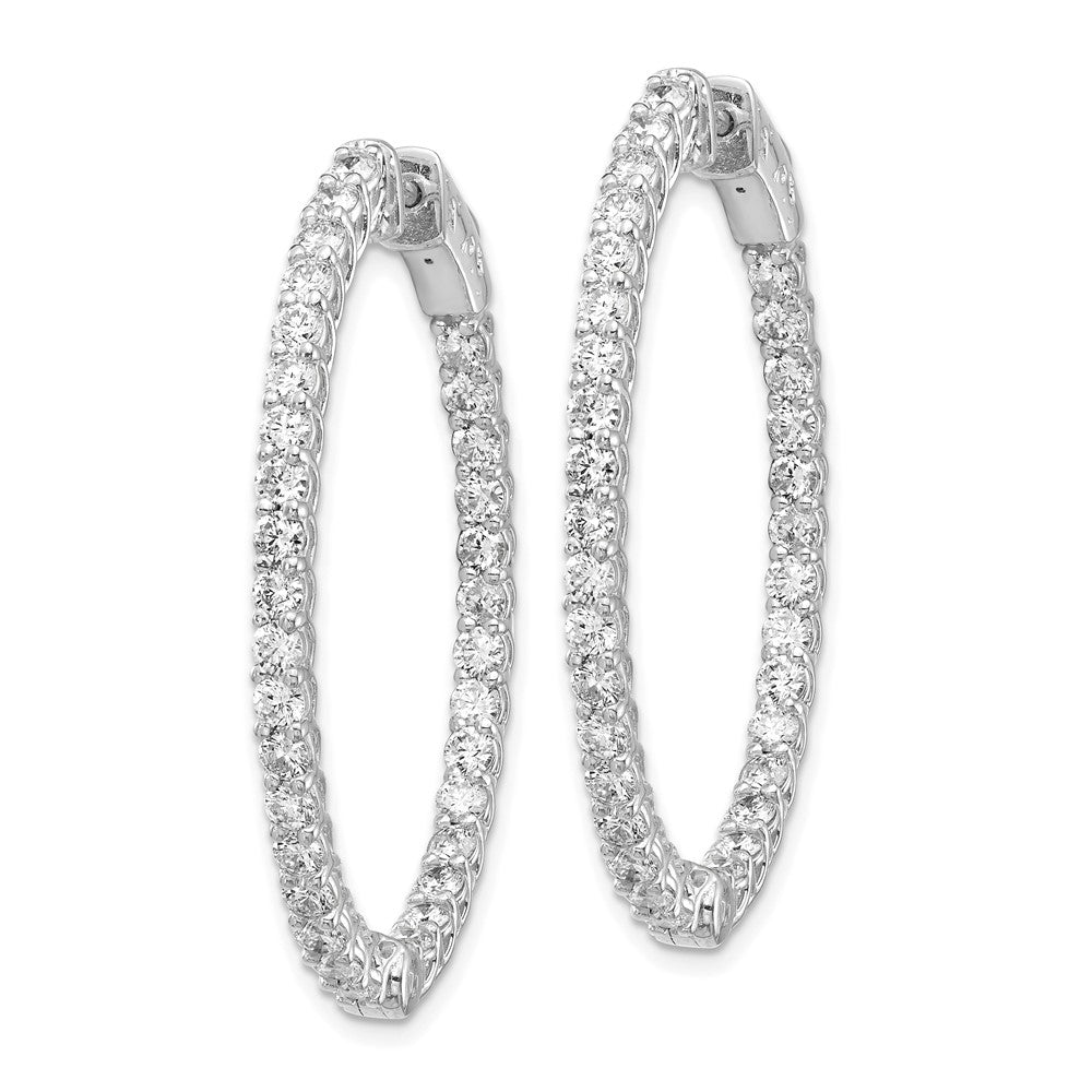 14k White Gold 3 1/3 Ct. Lab Grown Diamond VS/SI+ G+ Oval In and Out Safety Clasp Hoop Earrings
