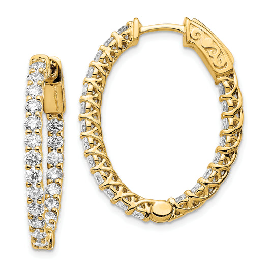 14k Yellow Gold White 2 1/2 Ct. Lab Grown Diamond VS/SI+ G+ Oval In and Out Safety Clasp Hoop Earrings