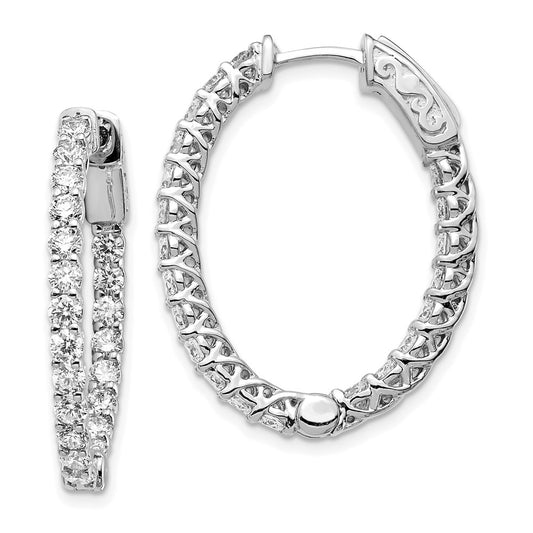14k White Gold 2 1/2 Ct. Lab Grown Diamond VS/SI+ G+ Oval In and Out Safety Clasp Hoop Earrings