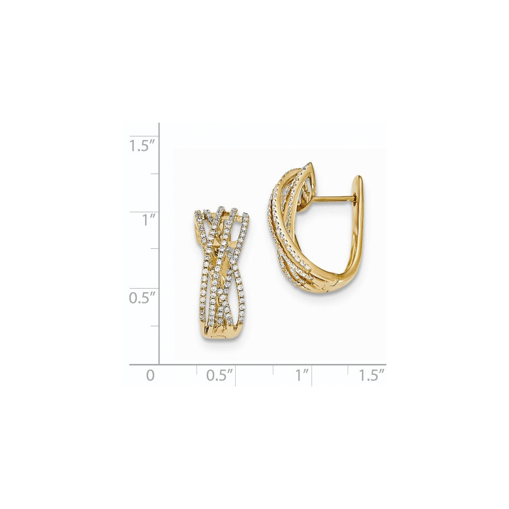 14k Yellow Gold Real Diamond Criss Cross Hinged Post Earrings