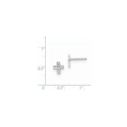 14K White Gold Polished Real Diamond Cross Post Earrings