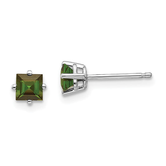 14K White Gold Green Tourmaline Earrings