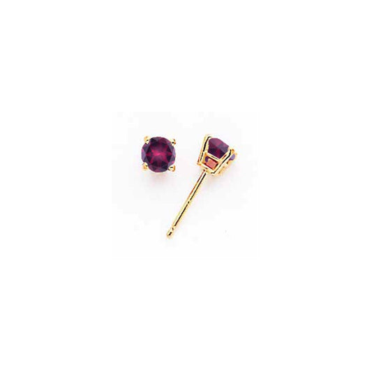 14K Yellow Gold 4mm Rhodolite Garnet Earring