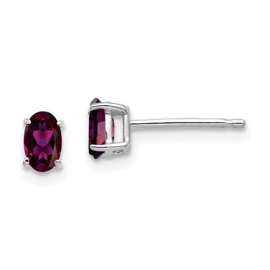 14K White Gold Rhodolite Garnet Oval Stud Earrings