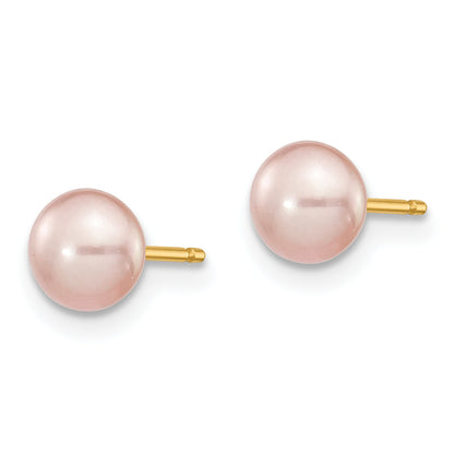 14K Yellow Gold 5 6mm Multicolor Button Freshwater Cultured Pearl Boxed 3 Pair Post Earrings Set