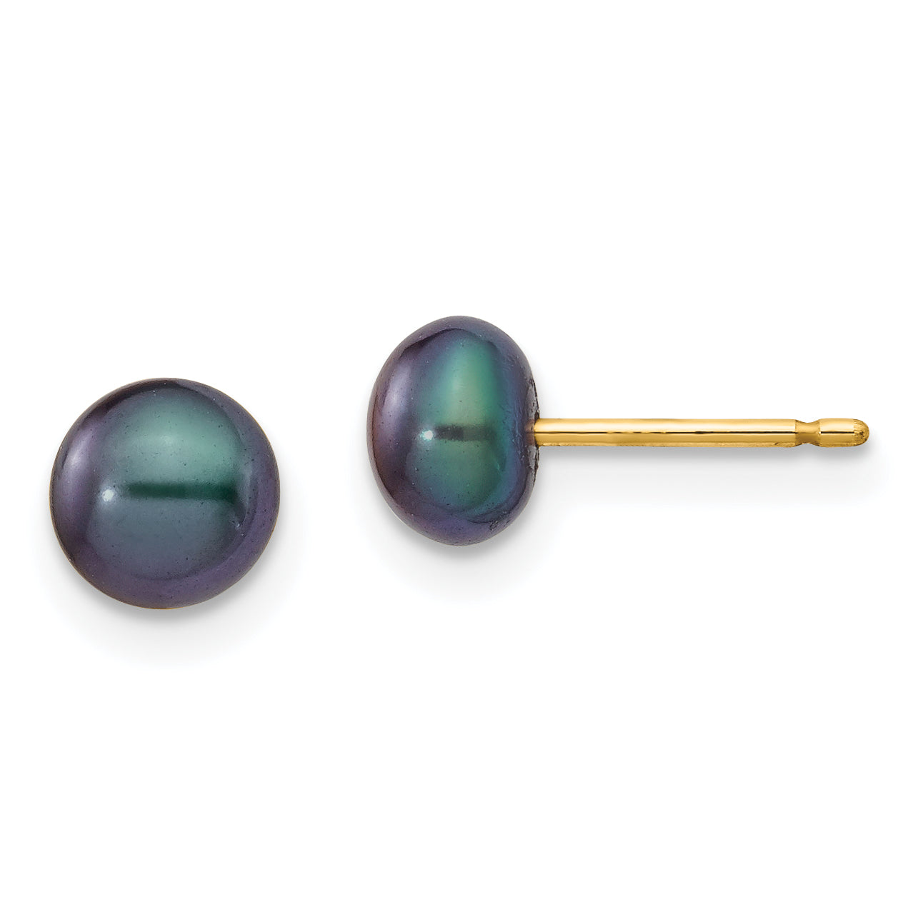 14K Yellow Gold 5 6mm Multicolor Button Freshwater Cultured Pearl Boxed 3 Pair Post Earrings Set
