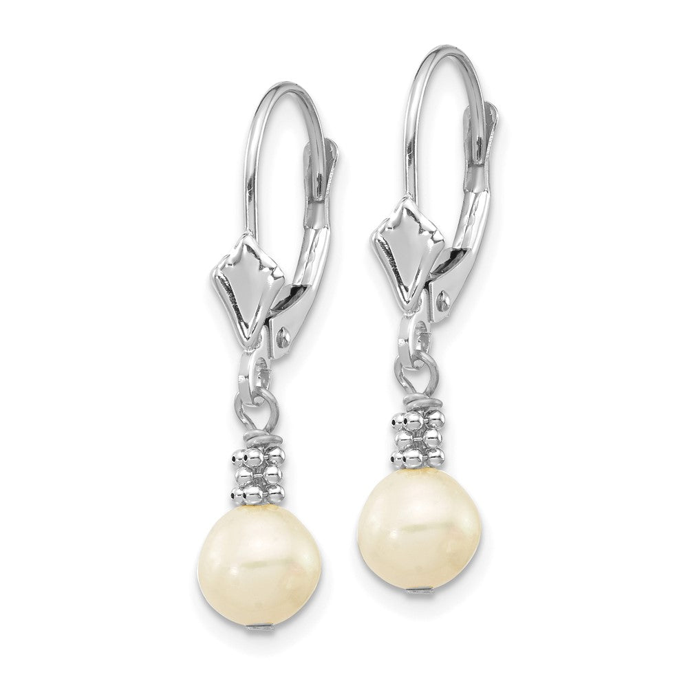 14K White Gold 5 6mm Semi Round Freshwater Cultured Pearl Dangle Leverback Earrings