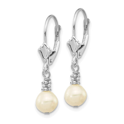 14K White Gold 5 6mm Semi Round Freshwater Cultured Pearl Dangle Leverback Earrings
