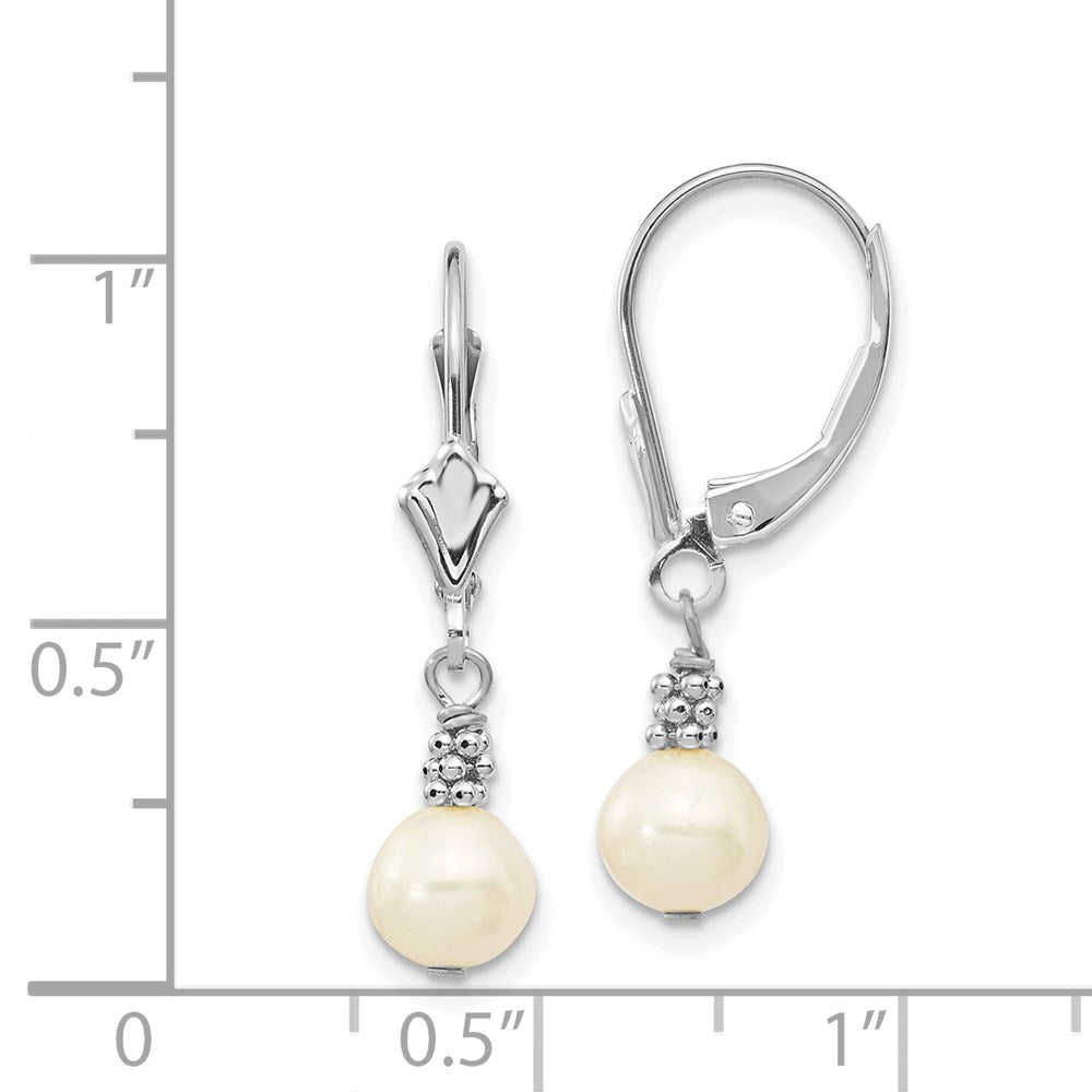 14K White Gold 5 6mm Semi Round Freshwater Cultured Pearl Dangle Leverback Earrings