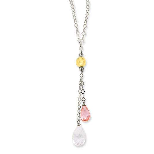 14K White Gold Wg Clear & Pink Cz Necklace