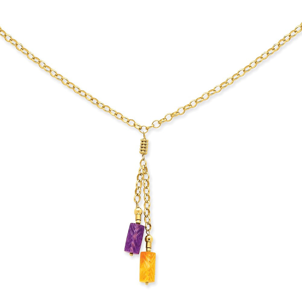 14K Yellow Gold Amethyst & Citrine Drop Necklace