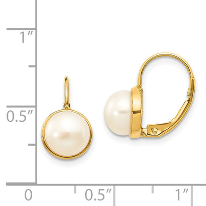 14K Yellow Gold 6 7mm White Button Freshwater Cultured Pearl Leverback Earrings