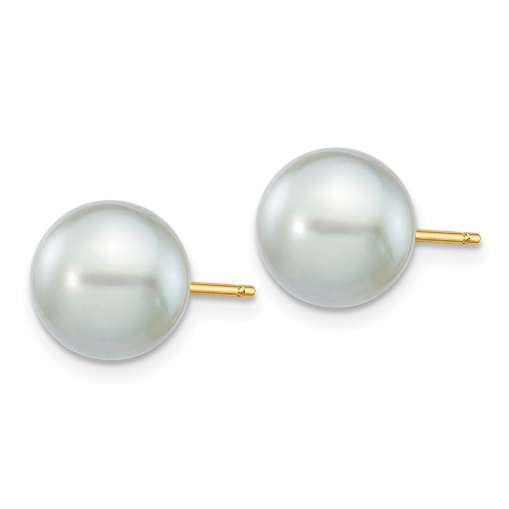 14K Yellow Gold 8 9mm Grey Round Akoya Saltwater Cultured Pearl Post Earrings