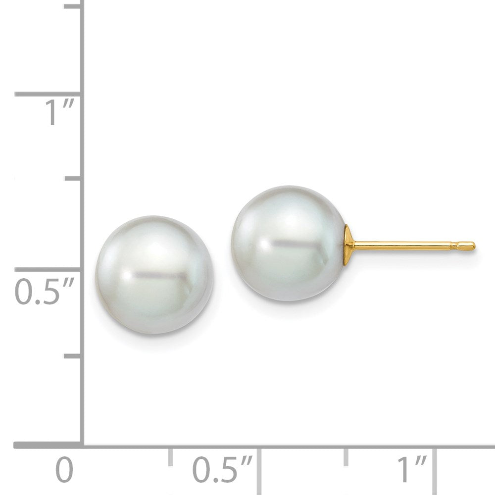 14K Yellow Gold 8 9mm Grey Round Akoya Saltwater Cultured Pearl Post Earrings