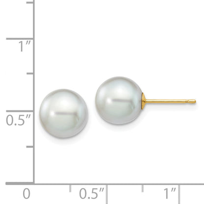 14K Yellow Gold 8 9mm Grey Round Akoya Saltwater Cultured Pearl Post Earrings
