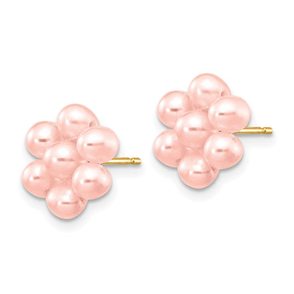 14K Yellow Gold 3 4mm Pink Egg Freshwater Cultured Pearl Flower Earrings