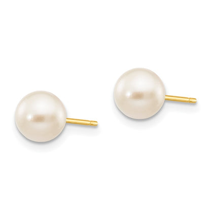 14K Yellow Gold 6 7mm White Round Akoya Saltwater Cultured Pearl Stud Post Earrings
