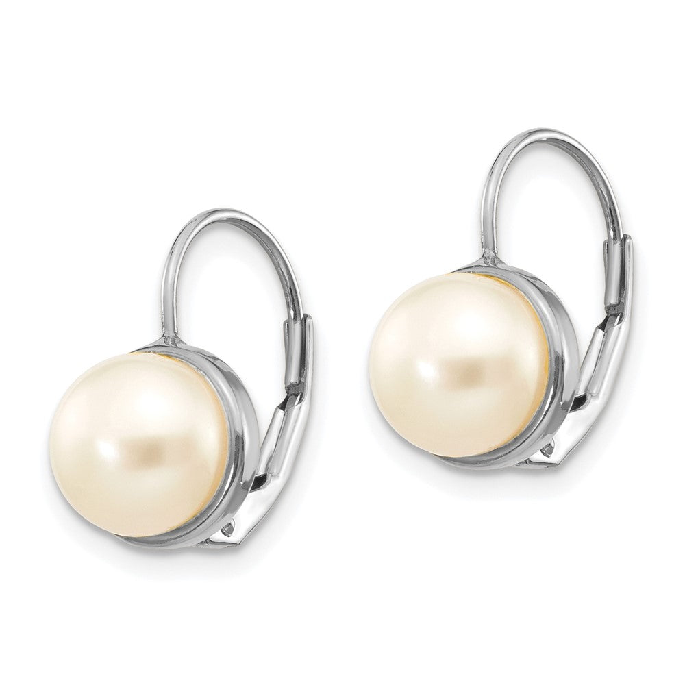 14K White Gold 6 7mm Button Freshwater Cultured Pearl Leverback Earrings