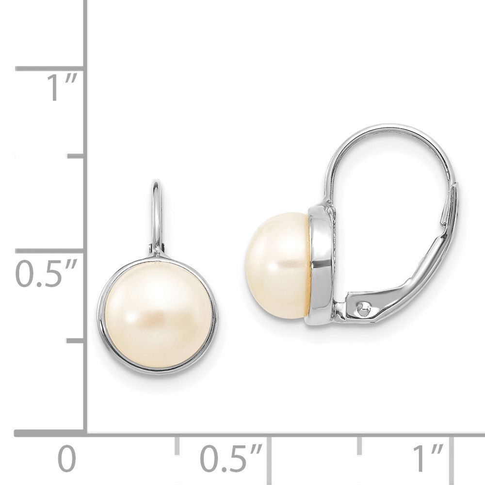 14K White Gold 6 7mm Button Freshwater Cultured Pearl Leverback Earrings