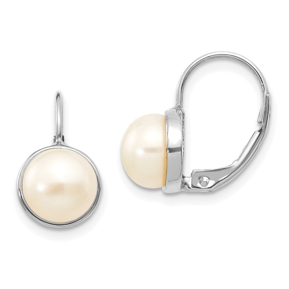 14K White Gold 6 7mm Button Freshwater Cultured Pearl Leverback Earrings