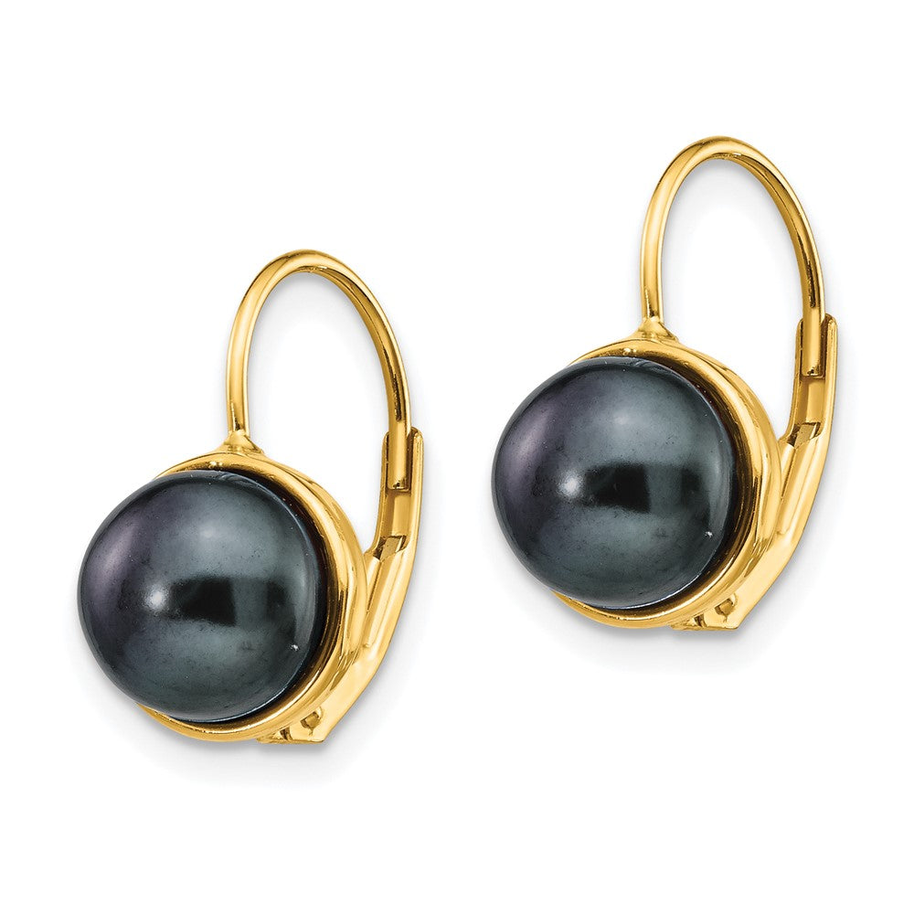 14K Yellow Gold 6 7mm Black Button Freshwater Cultured Pearl Leverback Earrings