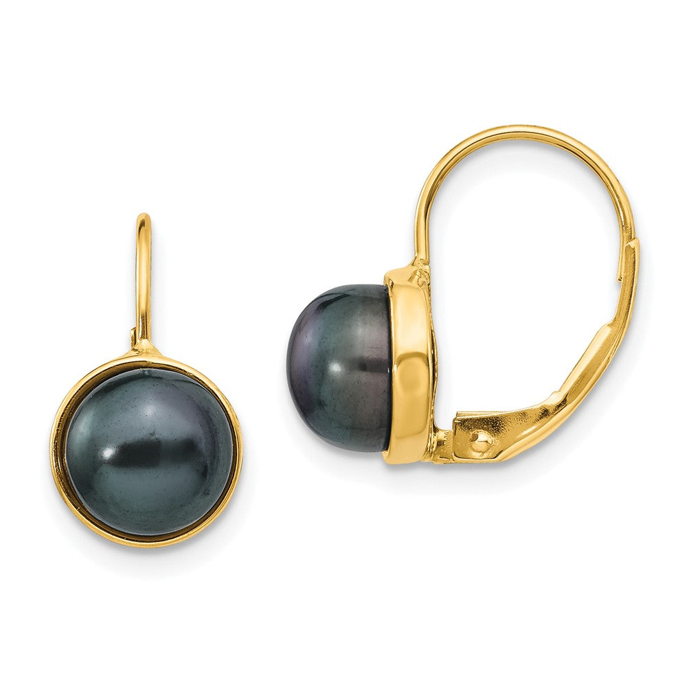14K Yellow Gold 6 7mm Black Button Freshwater Cultured Pearl Leverback Earrings