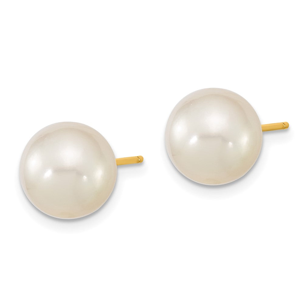 14K Yellow Gold 9 10mm White Round South Sea Saltwater Cultured Pearl Post Earrings