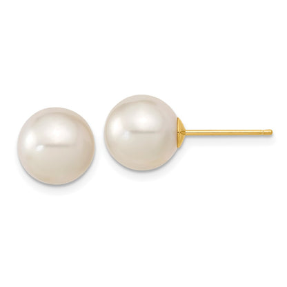 14K Yellow Gold 9 10mm White Round South Sea Saltwater Cultured Pearl Post Earrings