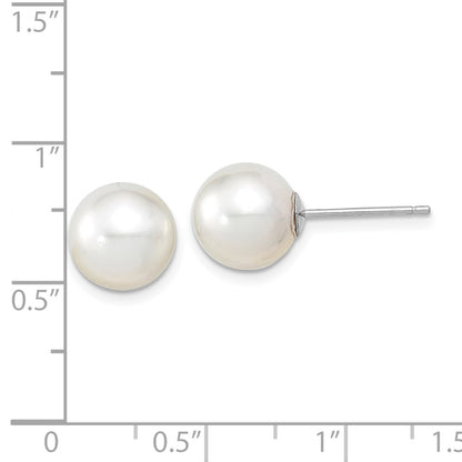 14K White Gold 9 10mm Round South Sea Saltwater Cultured Pearl Post Earrings