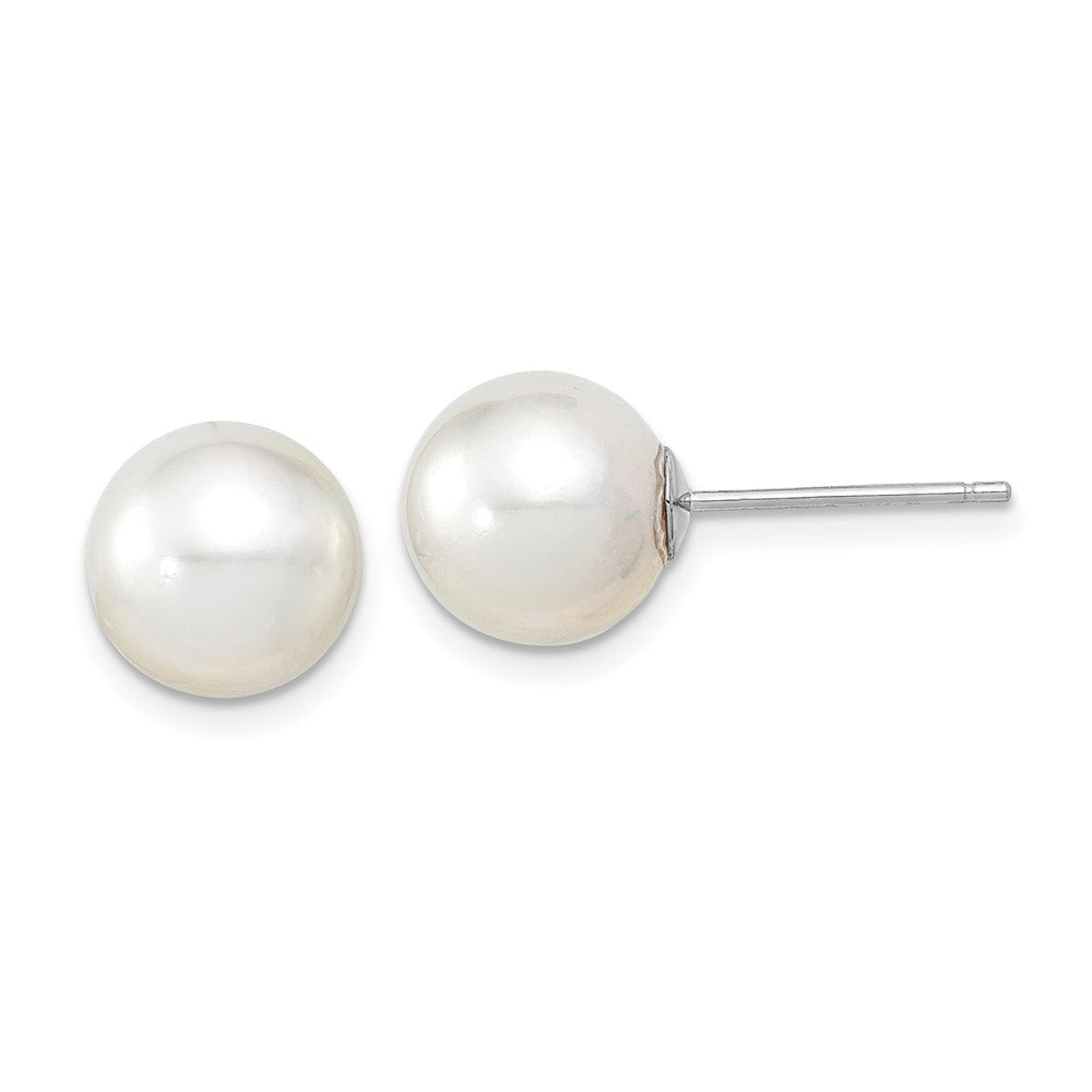 14K White Gold 9 10mm Round South Sea Saltwater Cultured Pearl Post Earrings