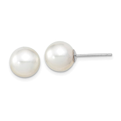 14K White Gold 9 10mm Round South Sea Saltwater Cultured Pearl Post Earrings