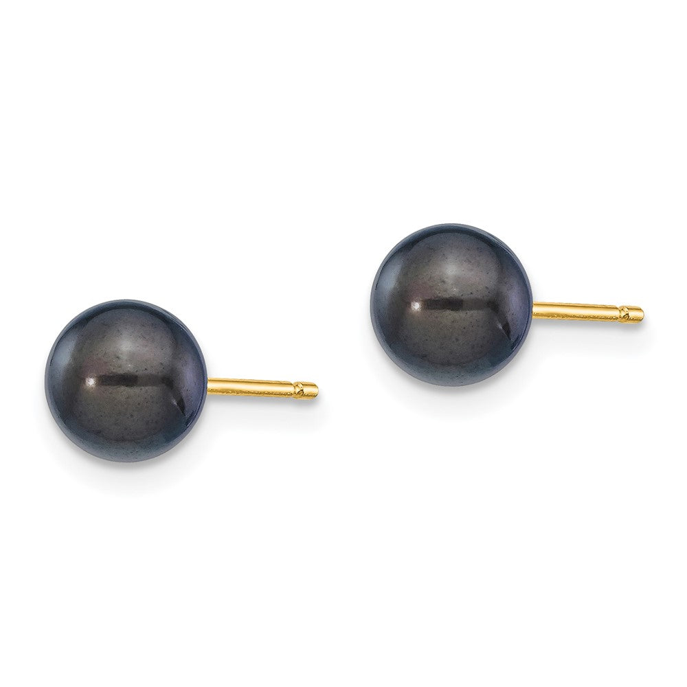 14K Yellow Gold 6 7mm Black Round Akoya Saltwater Cultured Pearl Post Earrings
