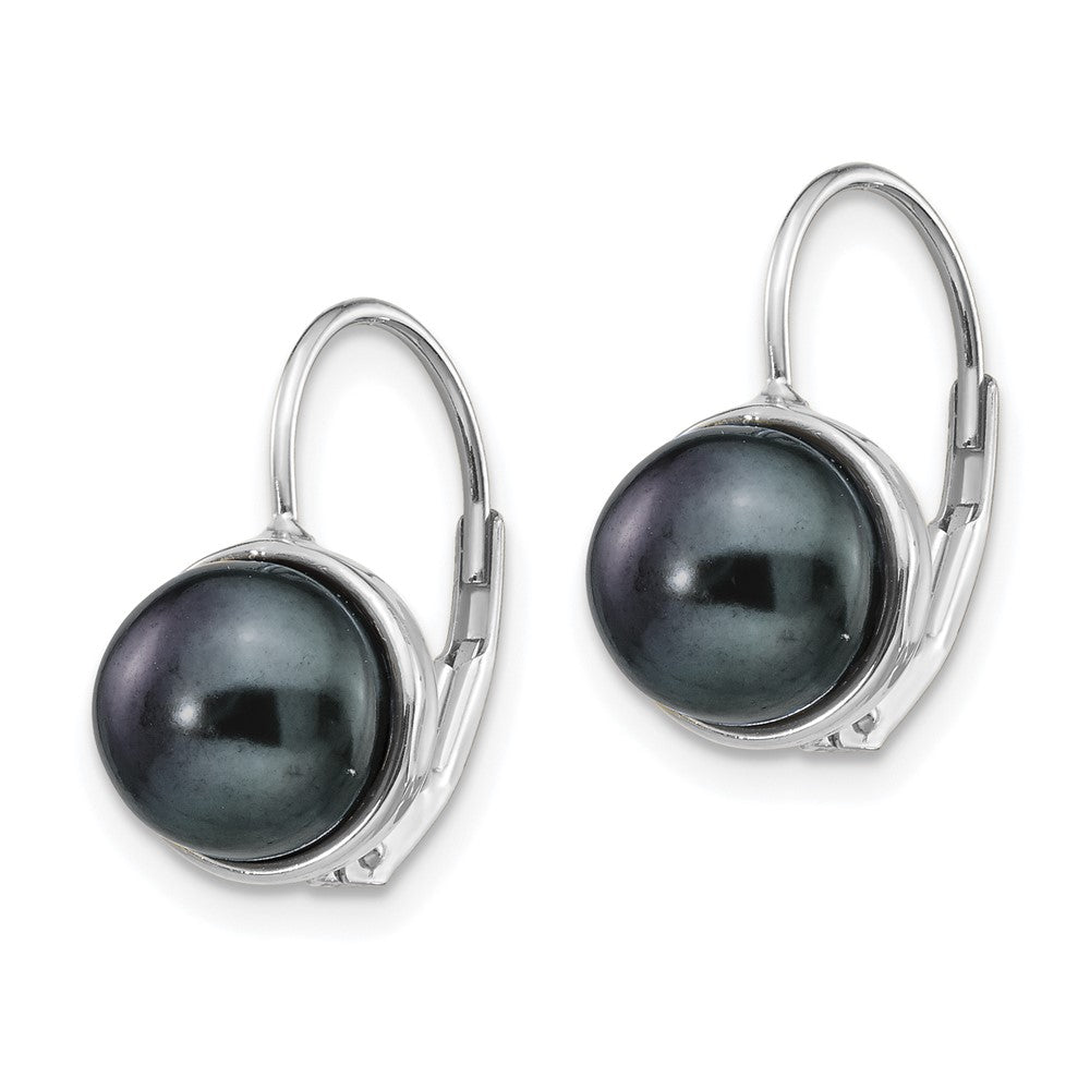 14K White Gold 6 7mm Black Button Freshwater Cultured Pearl Leverback Earrings