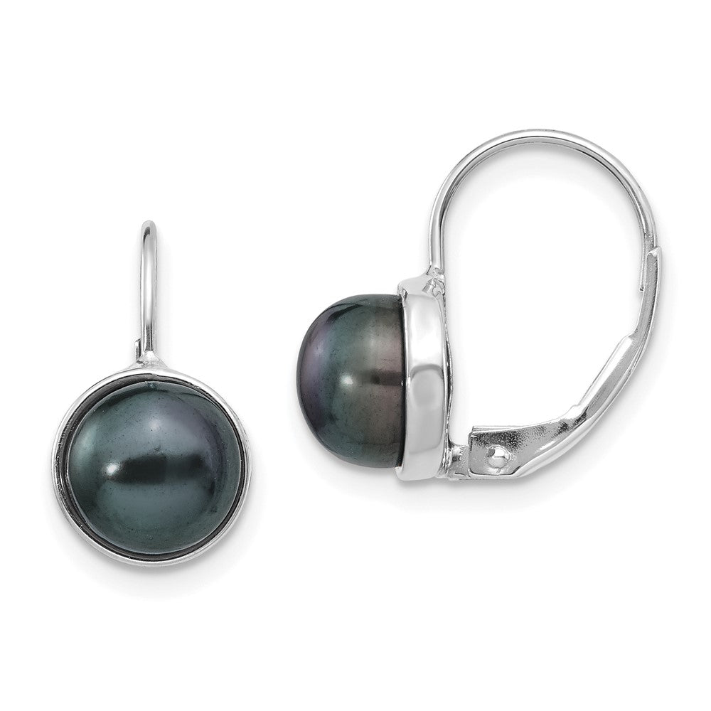 14K White Gold 6 7mm Black Button Freshwater Cultured Pearl Leverback Earrings