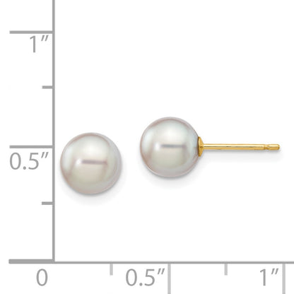 14K Yellow Gold 6 7mm Grey Round Akoya Saltwater Cultured Pearl Post Earrings