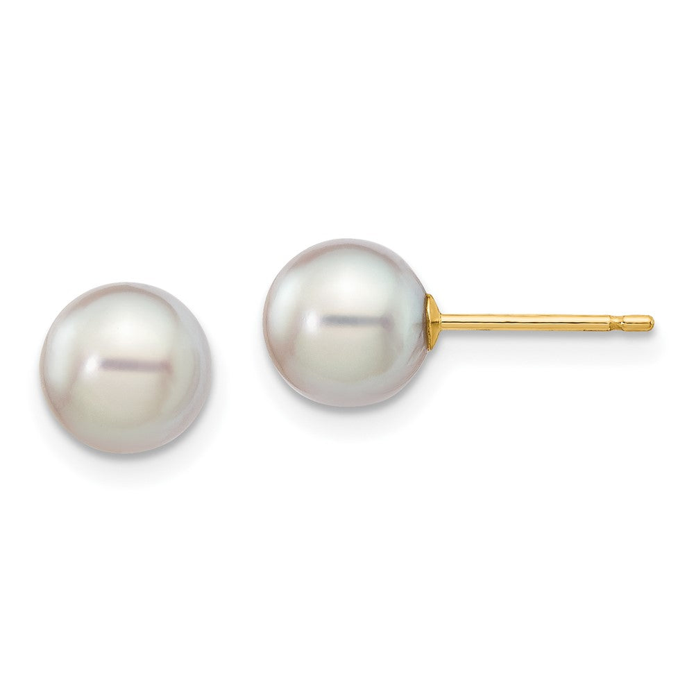 14K Yellow Gold 6 7mm Grey Round Akoya Saltwater Cultured Pearl Post Earrings