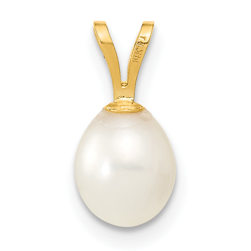 14k Yellow Gold 14K 6-7mm White Rice Freshwater Cultured Pearl Pendant