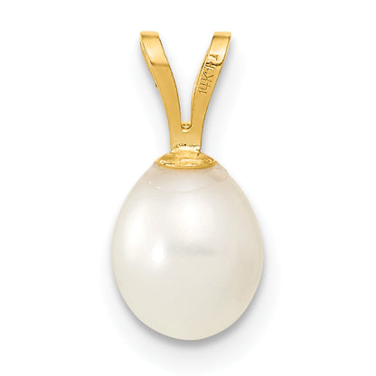 14k Yellow Gold 14K 6-7mm White Rice Freshwater Cultured Pearl Pendant