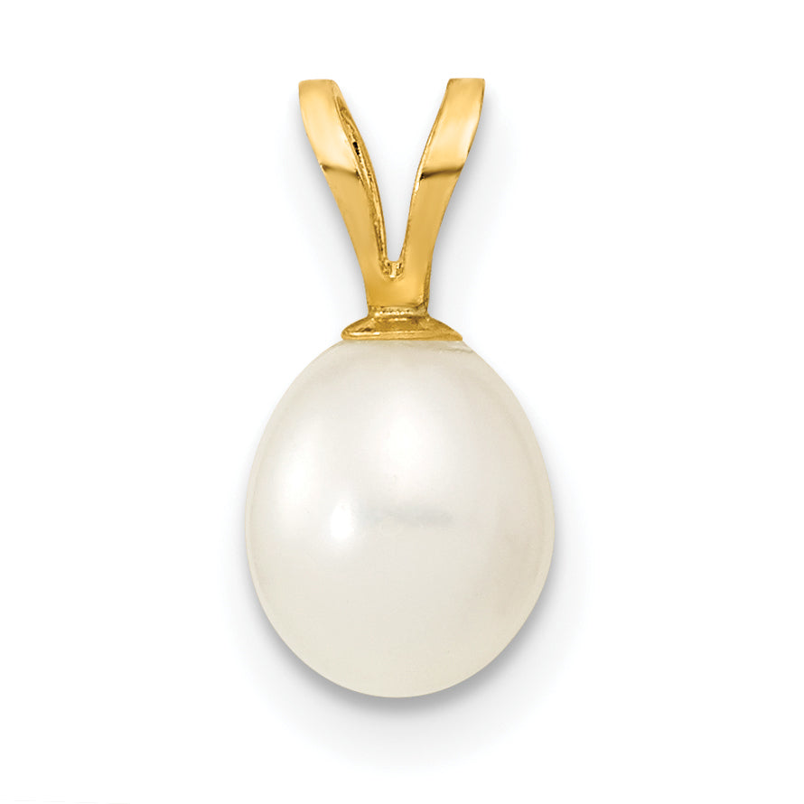 14k Yellow Gold 14K 6-7mm White Rice Freshwater Cultured Pearl Pendant