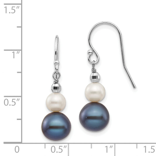 14K White Gold 6 9mm Black And Semi Round Freshwater Cultured Pearl Graduated Dangle Earrings