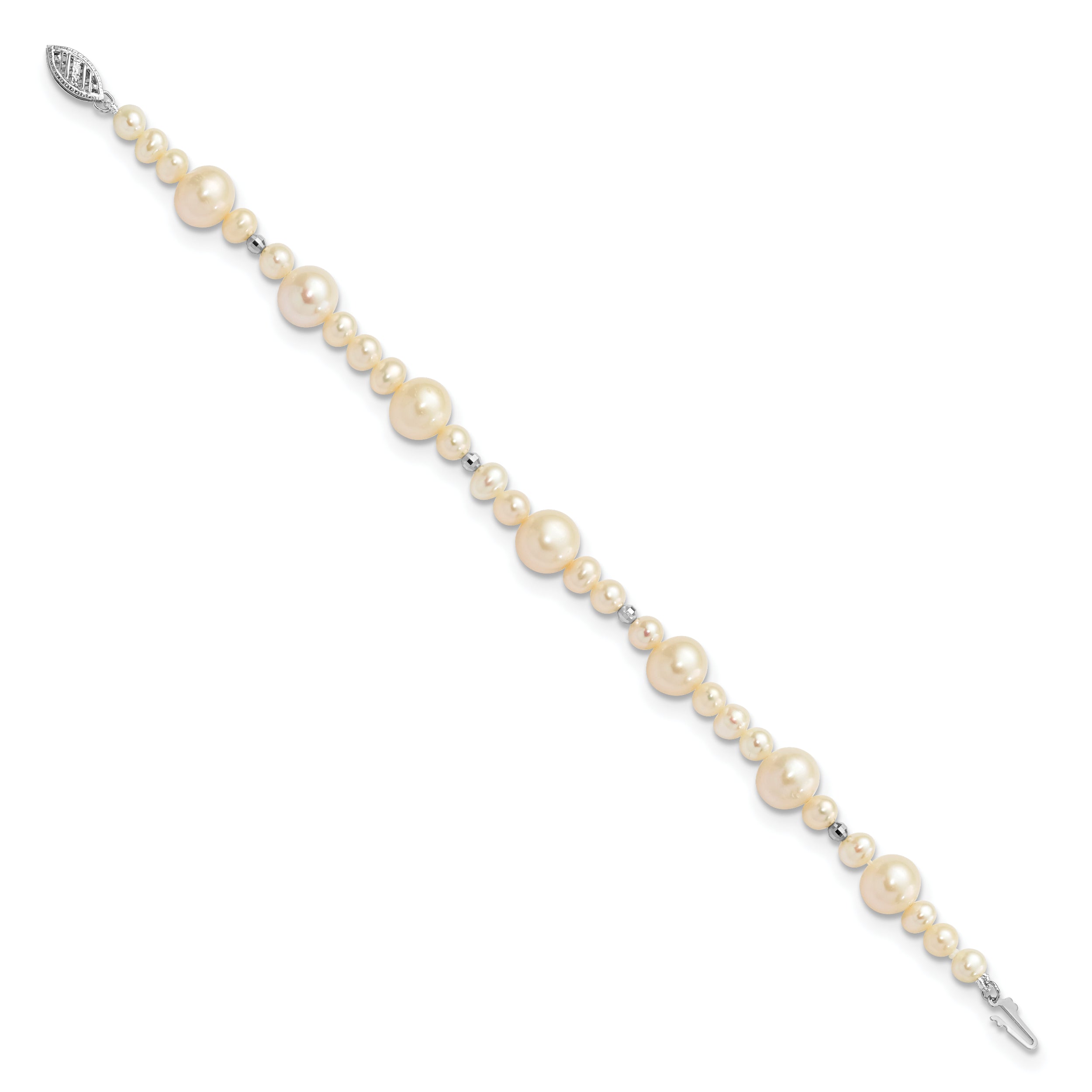 14K White Gold 5 9mm Near Round Freshwater Cultured Pearl Beaded 7.5 Inch Bracelet