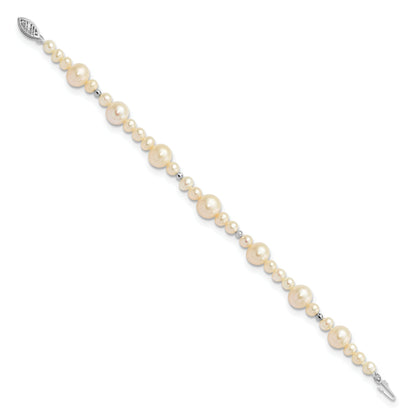 14K White Gold 5 9mm Near Round Freshwater Cultured Pearl Beaded 7.5 Inch Bracelet