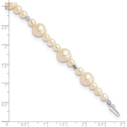 14K White Gold 5 9mm Near Round Freshwater Cultured Pearl Beaded 7.5 Inch Bracelet