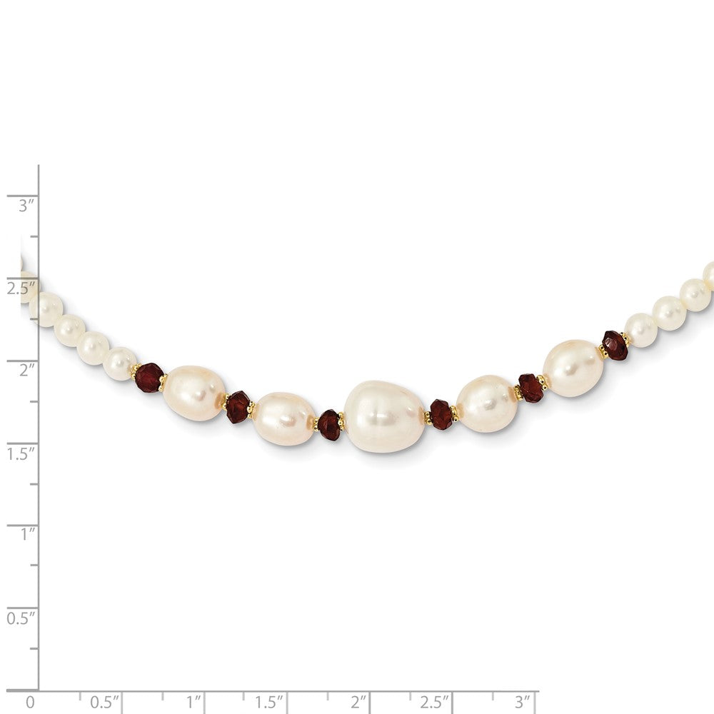 14K Yellow Gold White Semi Round Freshwater Cultured Pearl And Faceted 4.0Ga Garnet Bead 18 Inch Necklace