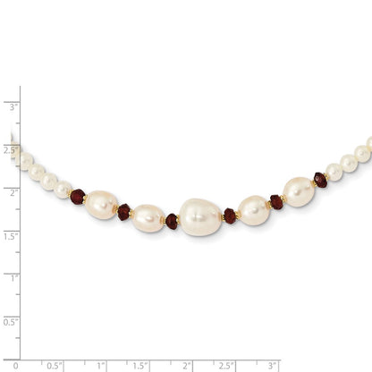 14K Yellow Gold White Semi Round Freshwater Cultured Pearl And Faceted 4.0Ga Garnet Bead 18 Inch Necklace
