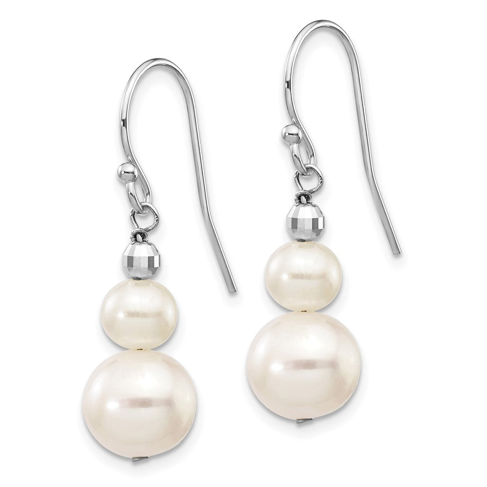 14K White Gold 6 9mm Semi Round Freshwater Cultured Pearl Graduated Dangle Earrings