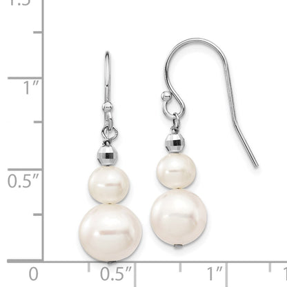 14K White Gold 6 9mm Semi Round Freshwater Cultured Pearl Graduated Dangle Earrings