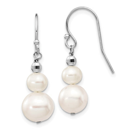 14K White Gold 6 9mm Semi Round Freshwater Cultured Pearl Graduated Dangle Earrings