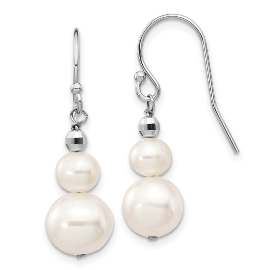 14K White Gold 6 9mm Semi Round Freshwater Cultured Pearl Graduated Dangle Earrings