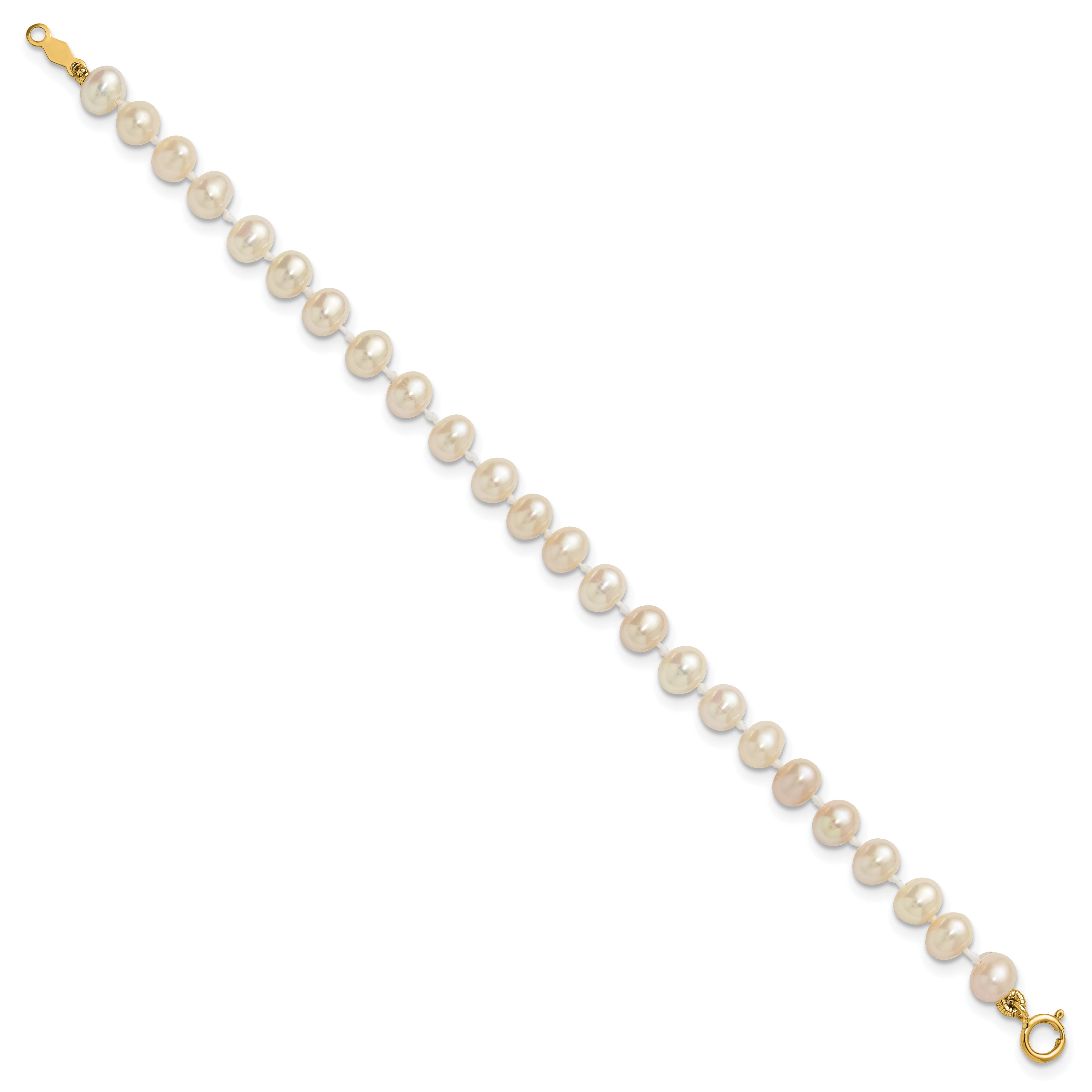 14K Yellow Gold 4 5mm White Semi Round Freshwater Cultured Pearl Inch Bracelet